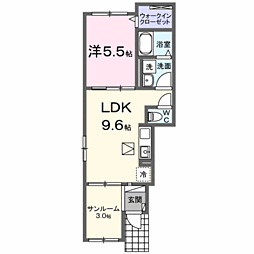 メゾンド・グリシーヌA 1LDKの間取図画像
