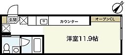 ヴィラリヴィエール ワンルームの間取図画像