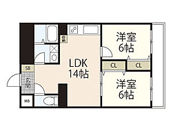 グリーンパーク庚午 2LDKの間取図画像