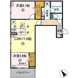 campanella庚午北 2LDKの間取図画像