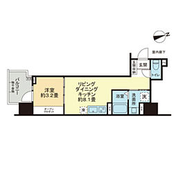 ザ・ライオンズフォーシア鉄砲町 1LDKの間取図画像