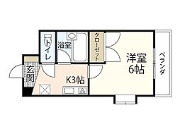 平岩ビル 3階1Kの間取り