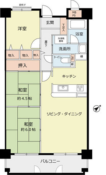 広島県広島市西区田方1丁目(賃貸マンション3LDK・4階・68.81㎡)の写真 その2