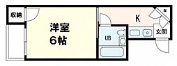 GRADO宇品due 4階1Kの間取り