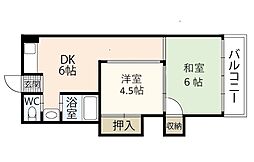 寺西ビル 2DKの間取図画像