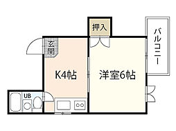 山鶴ビル 1Kの間取図画像