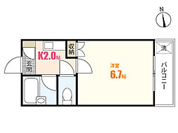 コーポ溝手 1Kの間取図画像