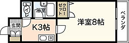 ステューディオ長束 4階1Kの間取り