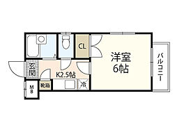 リバーパレス牛田新町 4階1Kの間取り