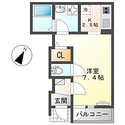 フルール宮内 1Kの間取図画像