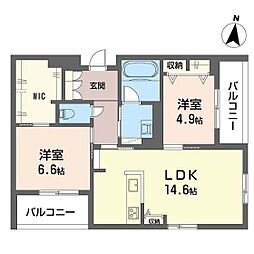 ラウンドヒルズK 2LDKの間取図画像