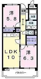 セントラルヒルズ 2LDKの間取図画像