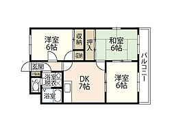 矢野第7森本ビル 3LDKの間取図画像