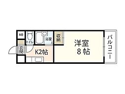 カーサ幸 1Kの間取図画像