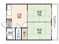 カーサ曙 2DKの間取図画像