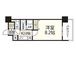 グラビスコート舟入中町 1Kの間取図画像