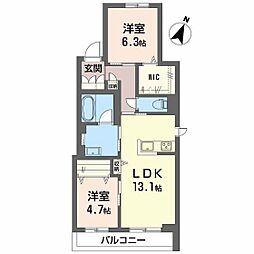 ShaMaison sanyo 2LDKの間取図画像