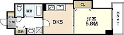 クレスト中広 1DKの間取図画像