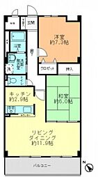メルヴェーユ牛田 2LDKの間取図画像