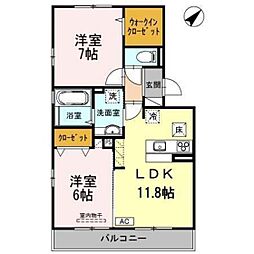 アンベリールA 2LDKの間取図画像
