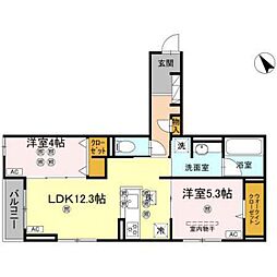 タウン庚午北 2LDKの間取図画像