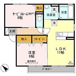 エンブレム伴B 1SLDKの間取図画像