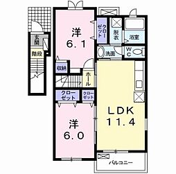 リバーサイドベル 2LDKの間取図画像
