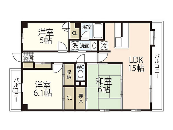 広島県東広島市西条町西条東(賃貸マンション3LDK・2階・69.52㎡)の写真 その2