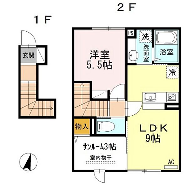 広島県広島市西区草津梅が台(賃貸アパート1SLDK・2階・44.67㎡)の写真 その2