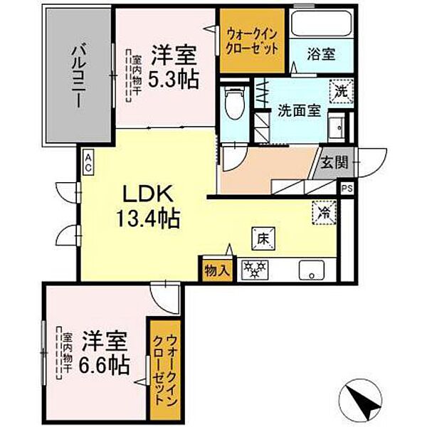 広島県東広島市西条中央1丁目(賃貸アパート2LDK・1階・63.77㎡)の写真 その2