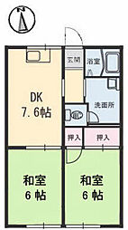 リバーサイド阿品 1階2DKの間取り