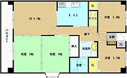 ハイネス翠町 4階4DKの間取り