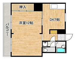 アップルビル 1DKの間取図画像