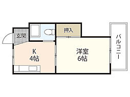 玉井ビル 2階1Kの間取り