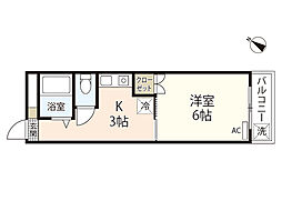 第1パークサイドマンション 4階1Kの間取り