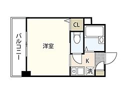 比治山エコテラス 2階1Kの間取り