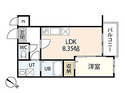 トラスティレジデンス地御前　西館 1階1LDKの間取り