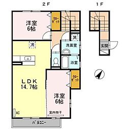 クレールコート 2階2LDKの間取り