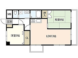 スカイコートタキモト 2階2LDKの間取り