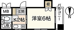 キャッツ・アイ本川 1Kの間取図画像