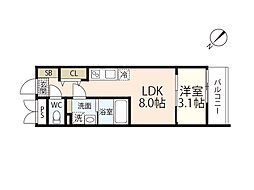S-MOVE庚午北 1LDKの間取図画像