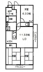 ホウライツルビル 3LDKの間取図画像