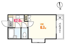 コーポ溝手 1Kの間取図画像