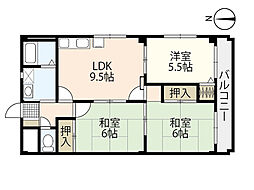 ハイム波多野2 3LDKの間取図画像