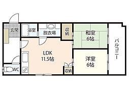 シャトー金口 2LDKの間取図画像