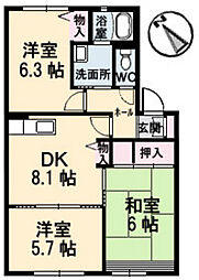 ディアスタナカC 3DKの間取図画像