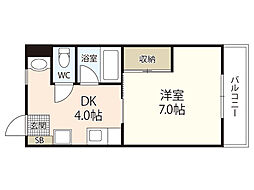 中本マンション 1DKの間取図画像
