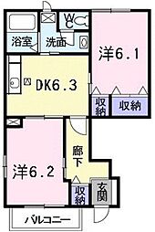レジデンスK2 2DKの間取図画像