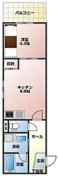 グランディール古市橋 1DKの間取図画像