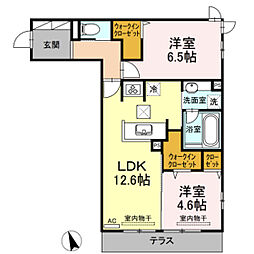 サリオス段原日出 2LDKの間取図画像